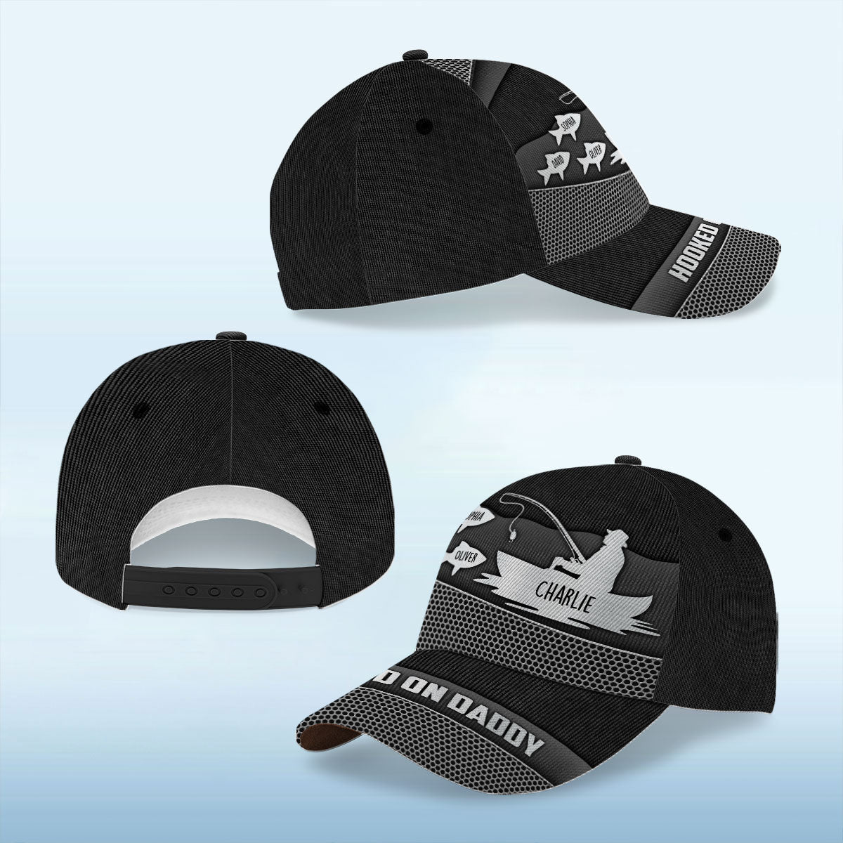 Hooked On Fishing Papa Dad Metal Printed Personalized Classic Cap