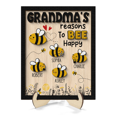 Grandma‘s Reason To Bee Happy Personalized 2-layer Wooden Plaque