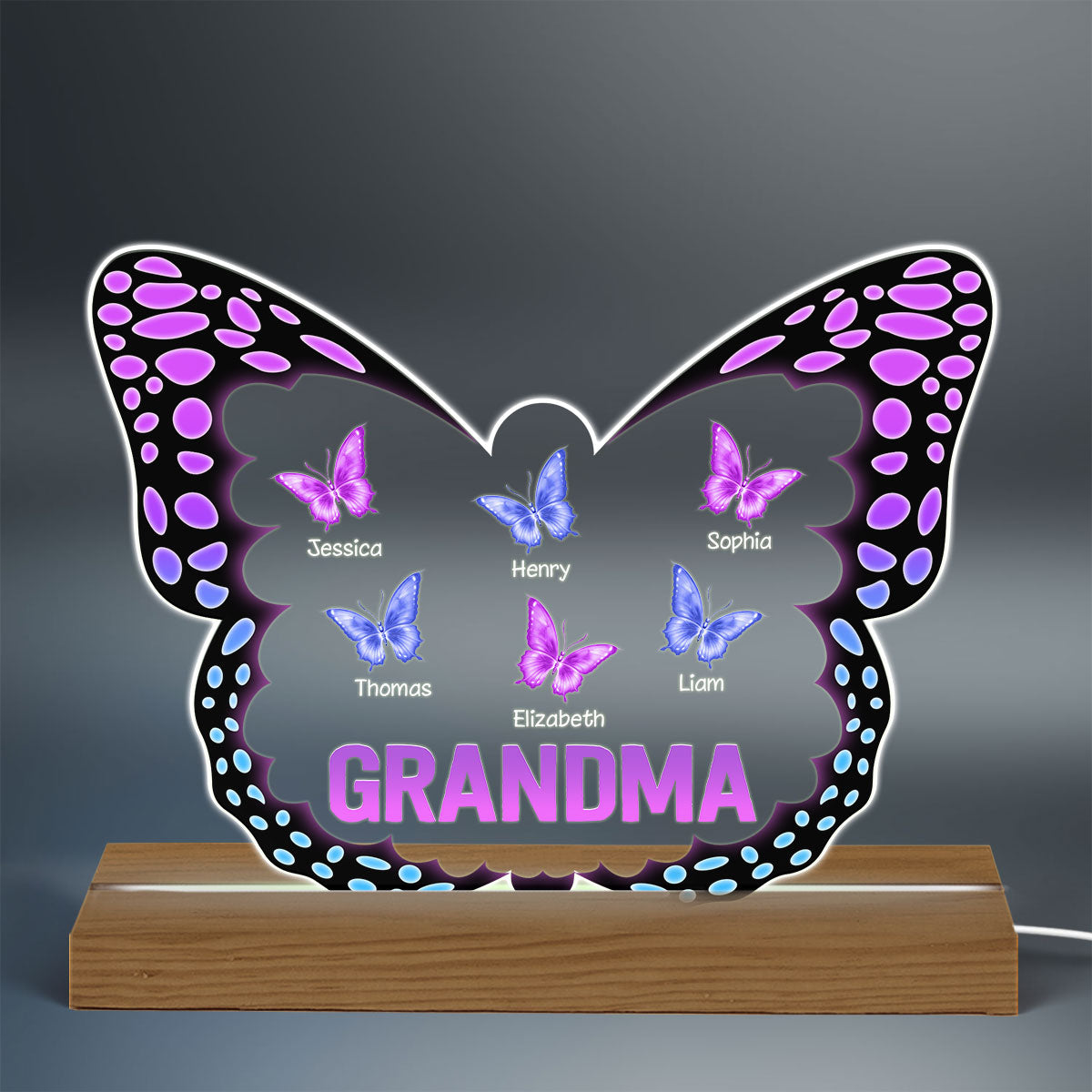 Grandma Mom Butterflies In Butterfly Personalized Acrylic Custom Shape LED Night Light