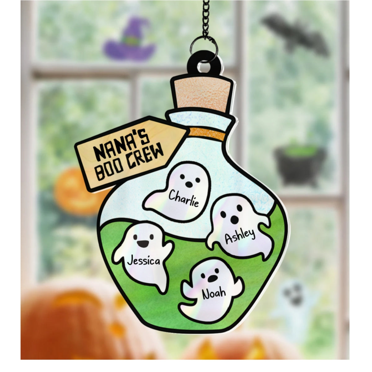 Grandma Little Poison Boo Crew Personalized Suncatcher, Halloween Stained Glass Decor