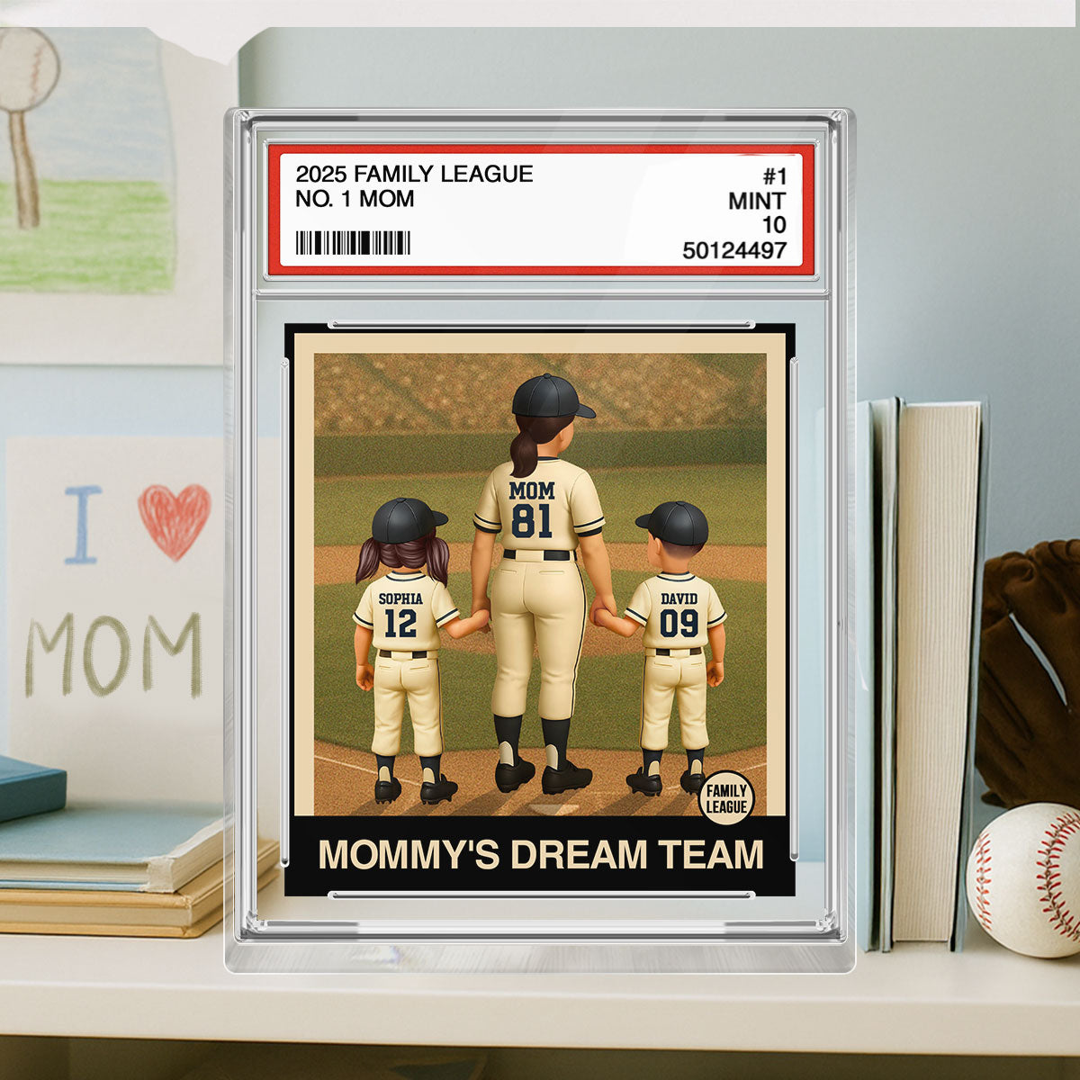 Baseball Mom Woman & Kids Trading Card Style Personalized Acrylic Block Plaque