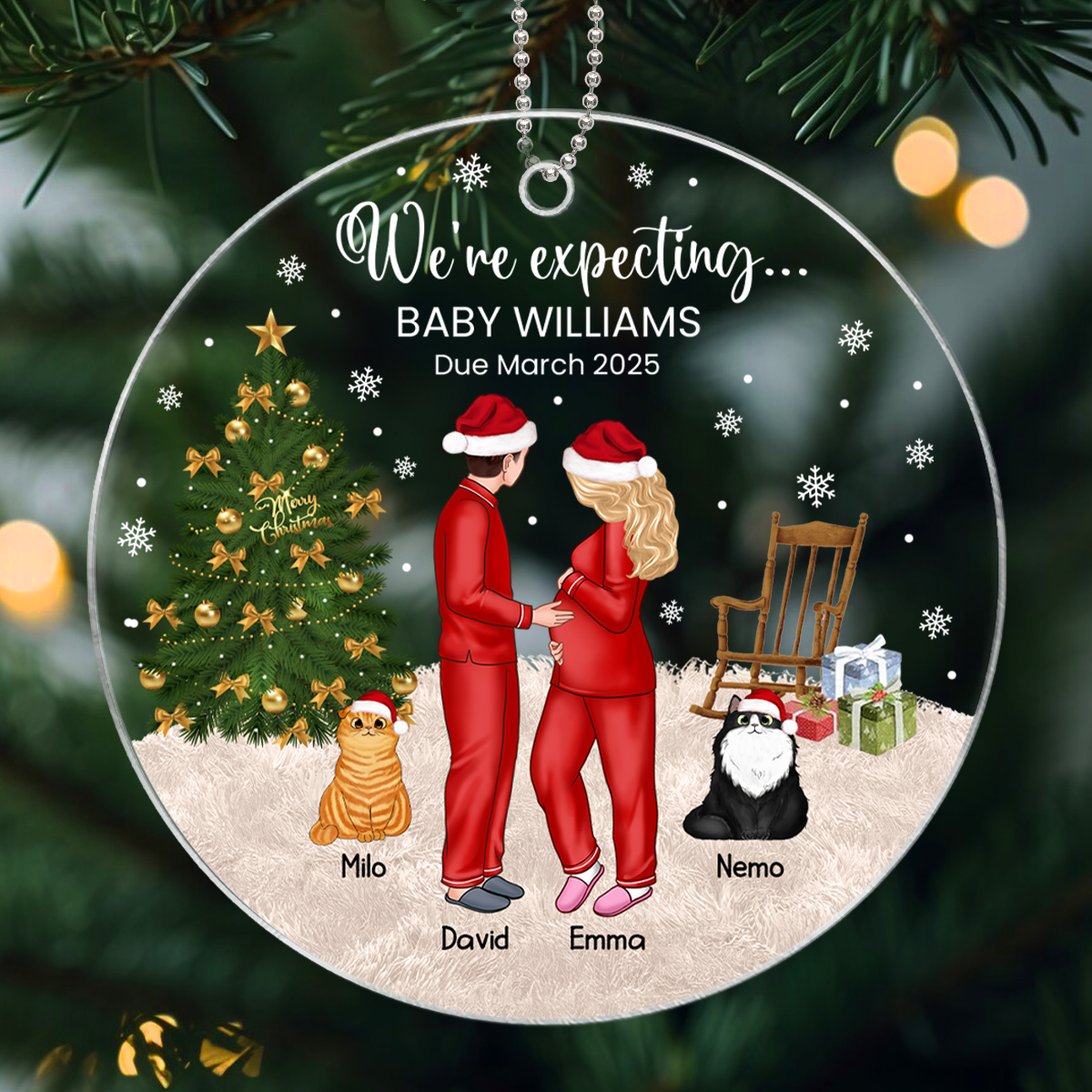 Pregnant Couple and Pet Keepsakes - Personalized Acrylic Ornament