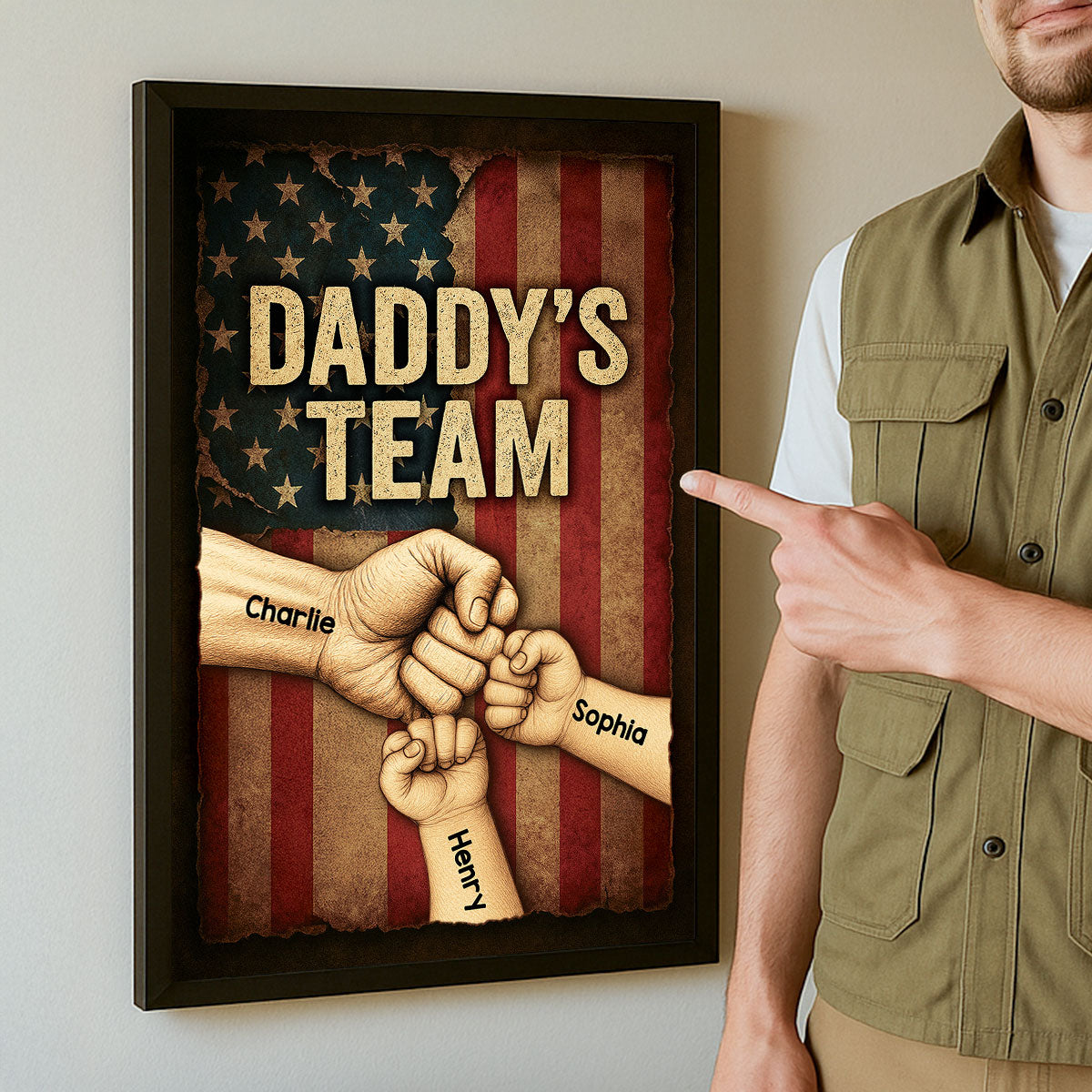 Daddy's Team Fist Bump Metal Plate Vintage Personalized Poster, Father's Day Gift for Dad