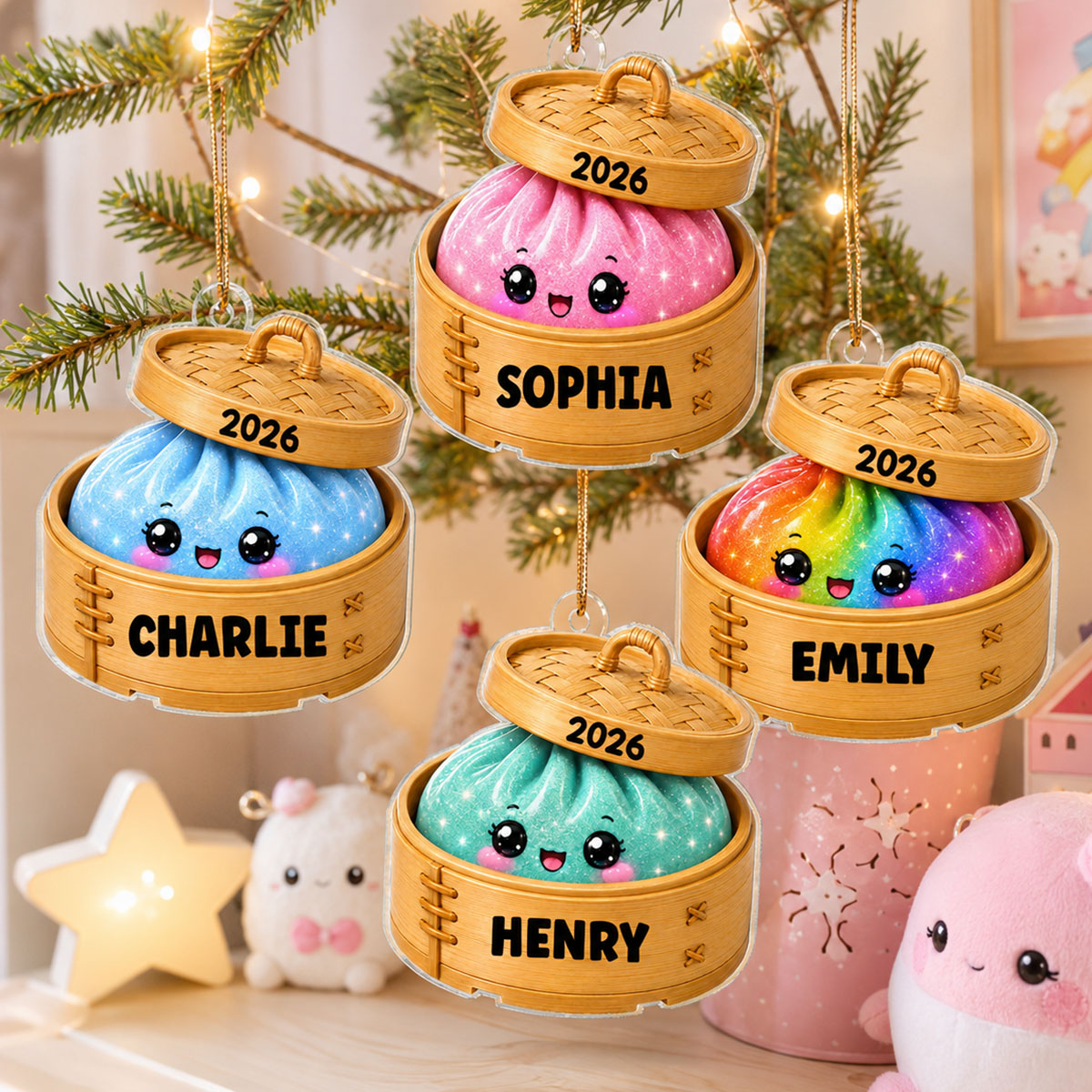 Cute Dumpling Custom Name Squishy Style - Personalized Acrylic Ornament - Christmas Gift, Keepsake For Kids, Teenagers