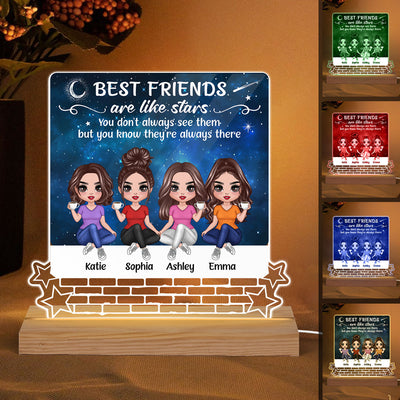 Besties Sisters Are Like Stars Galaxy Doll Women Sitting On Brick Wall Personalized Acrylic Custom Shape LED Night Light