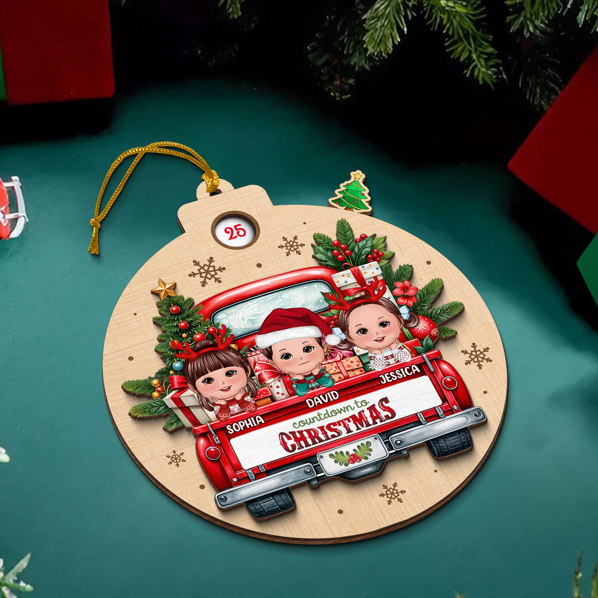 Christmas Cute Doll Kids On Truck Personalized Countdown Ornament, Christmas Gift For Daughter Son Granddaughter Grandson Grandkid