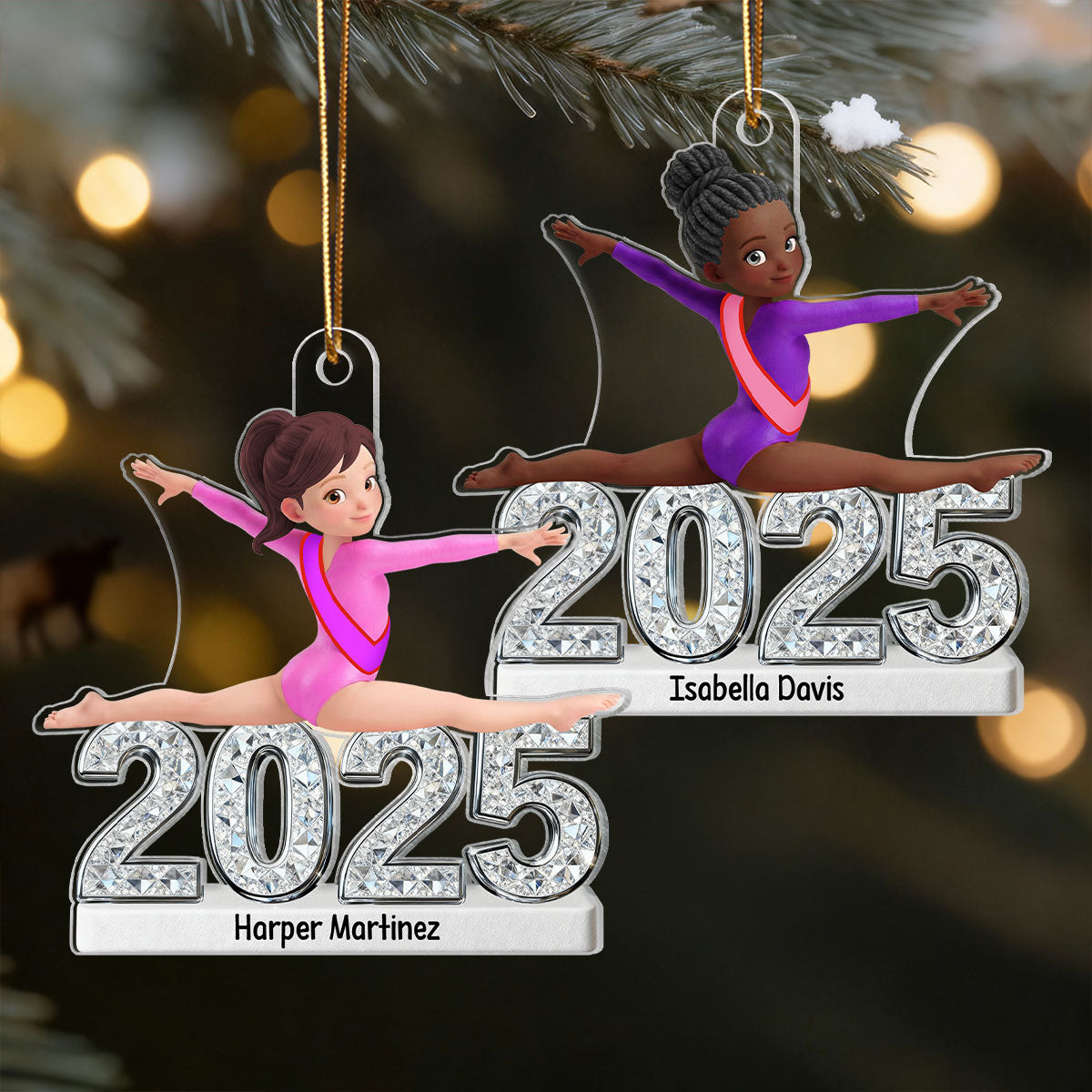 Gymnastic Girl Front Split Pose With Year 2D Flat Printed - Personalized Acrylic Ornament - Gymnast Gift For Daughter, Granddaughter
