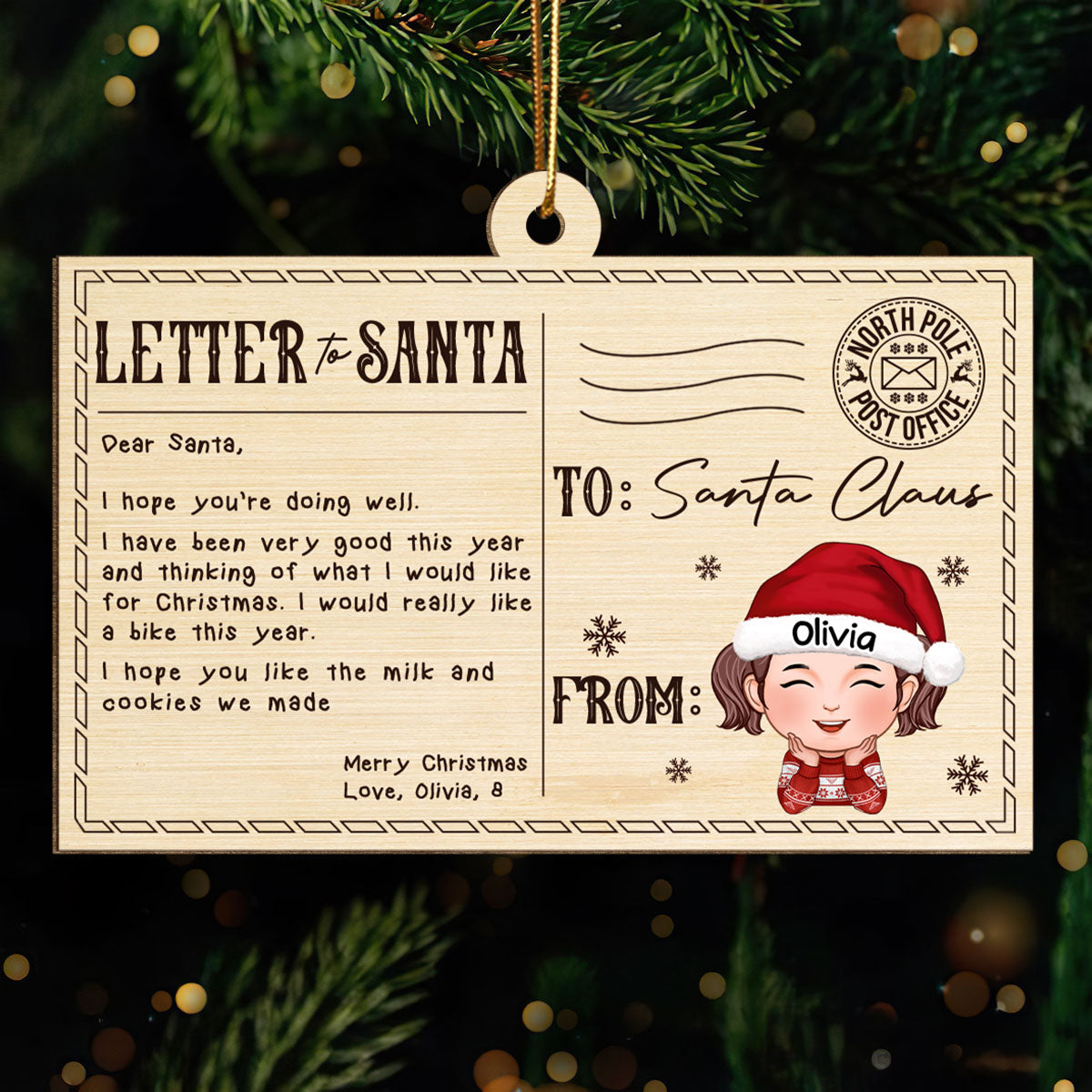 Letter To Santa From Kid Christmas Personalized Wooden Ornament, Child's Handwriting