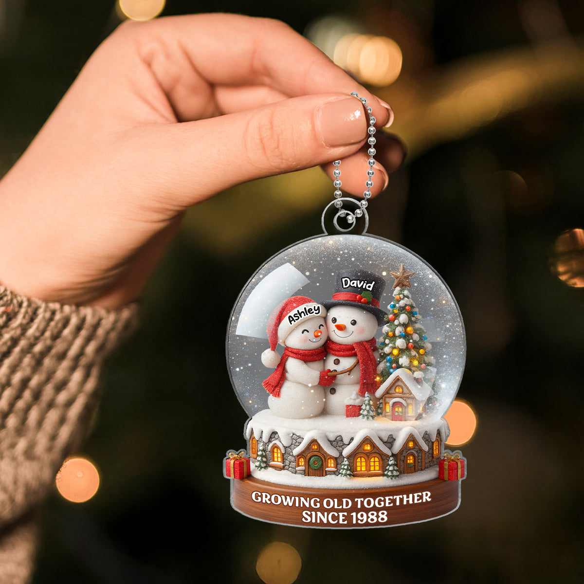 Snow Globe Snowman Couple Growing Old Together Personalized Acrylic Ornament, 3D Effect, Christmas Gift for him, Gift for her