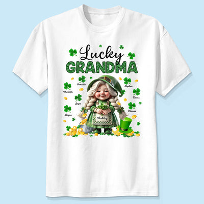 St. Patrick's Day Gnome Lucky Grandma Personalized Shirt