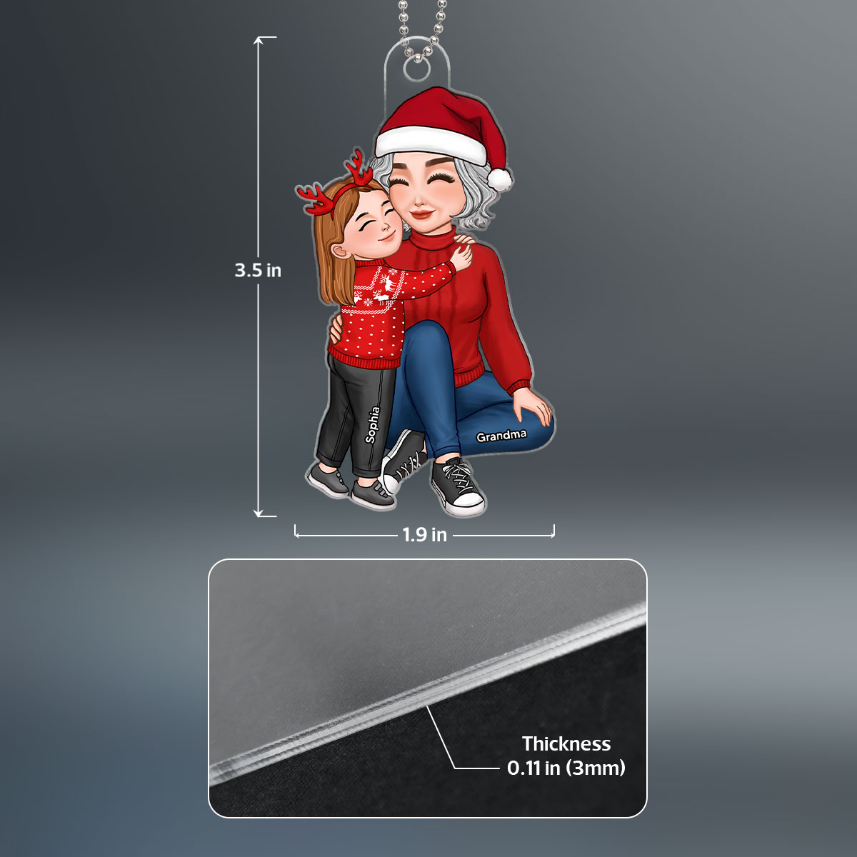 Grandma & Grandkid Hugging Sitting Christmas Gift For Granddaughter Grandson Personalized Acrylic Ornament