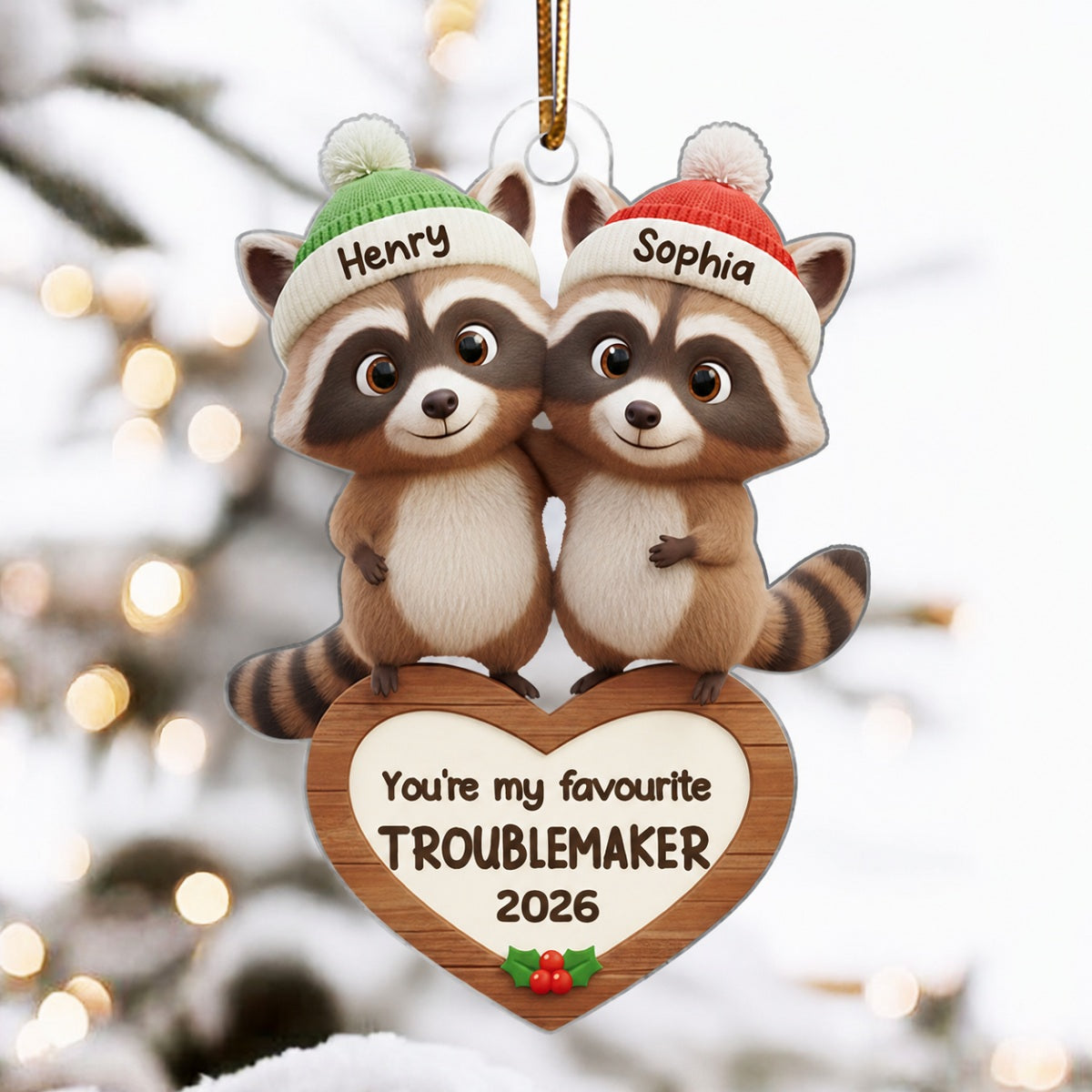Raccoon Couple Favorite Troublemaker - Personalized Acrylic Ornament - Christmas Gift for Couple, Gift for him, Gift for her
