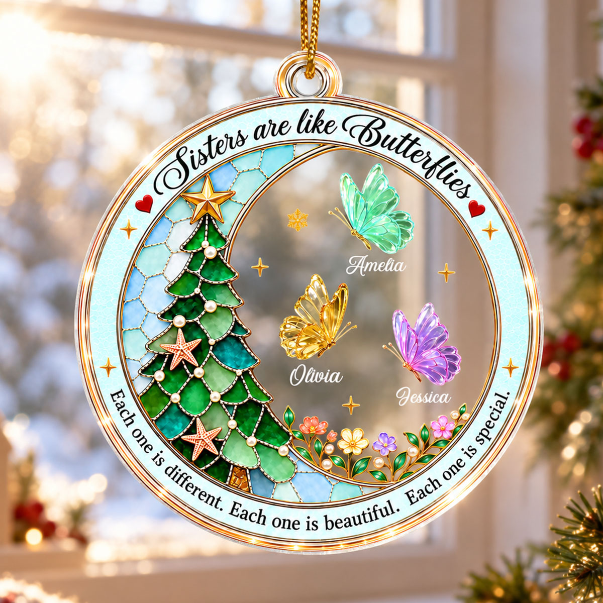 Trending Sisters Butterfly - Personalized Acrylic Ornament - Christmas Gift For Sisters, Girls