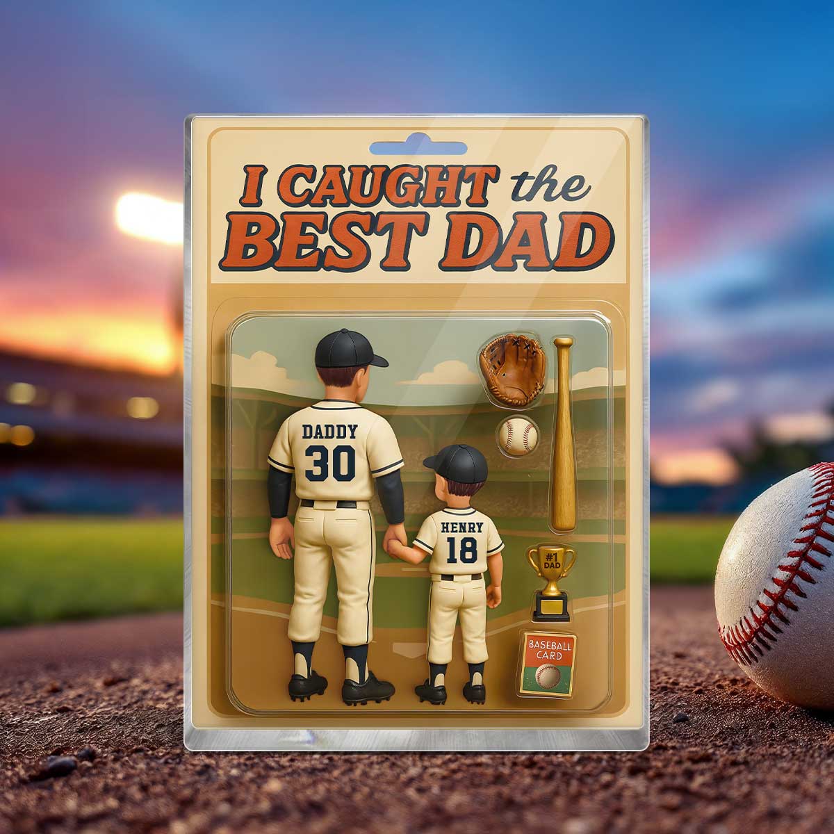 We Caught the Best Dad, Grandpa Baseball Custom Figure Personalized Acrylic Block Plaque