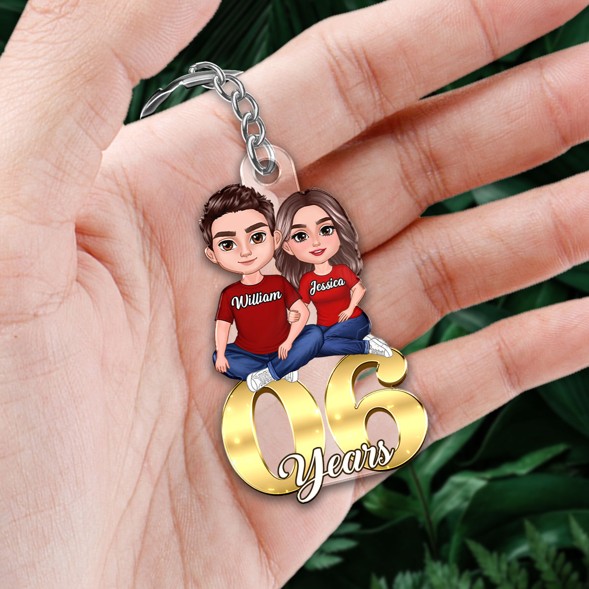 Couple Anniversary Sitting On Number Personalized Acrylic Keychain