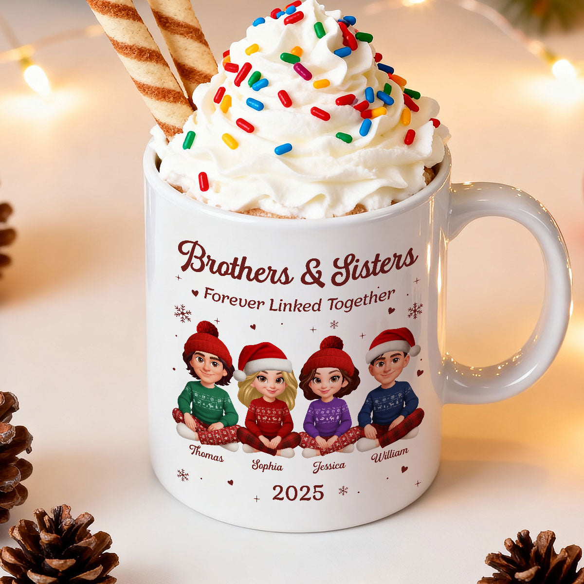 Brothers Sisters Forever Linked Together - Personalized Mug - Christmas Gift For Brothers, Sisters, Siblings