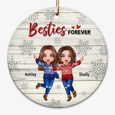 Best Friends Sisters Snowflakes Stripe Personalized Circle Ornament