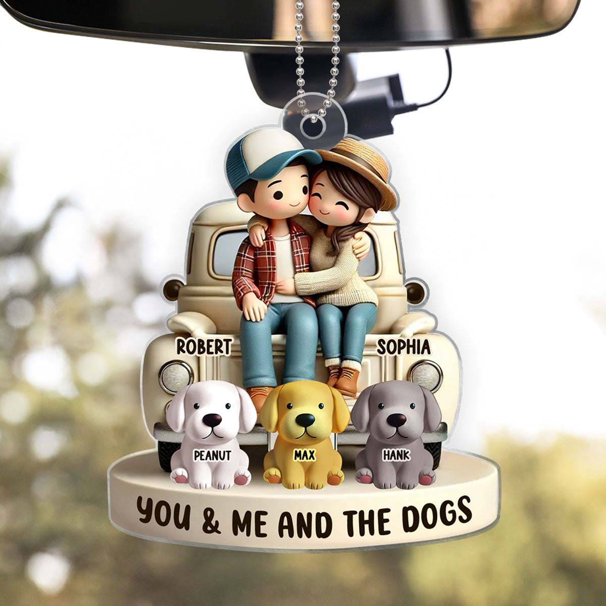 3D Effect Couple On Truck You Me And The Dog Cats Personalized Acrylic Car Hanger Ornament, Heartfelt 2025  Gift For Couple, For Dog Lovers, Cat Lovers