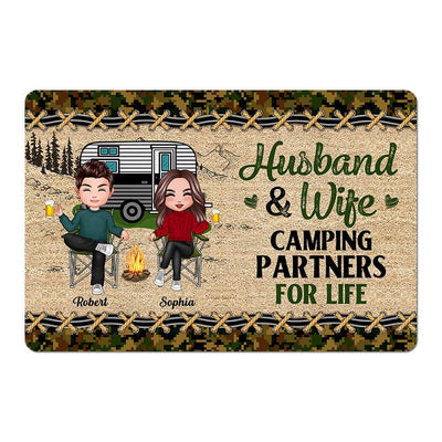 Camo Frame Doll Couple Camping Personalized Doormat