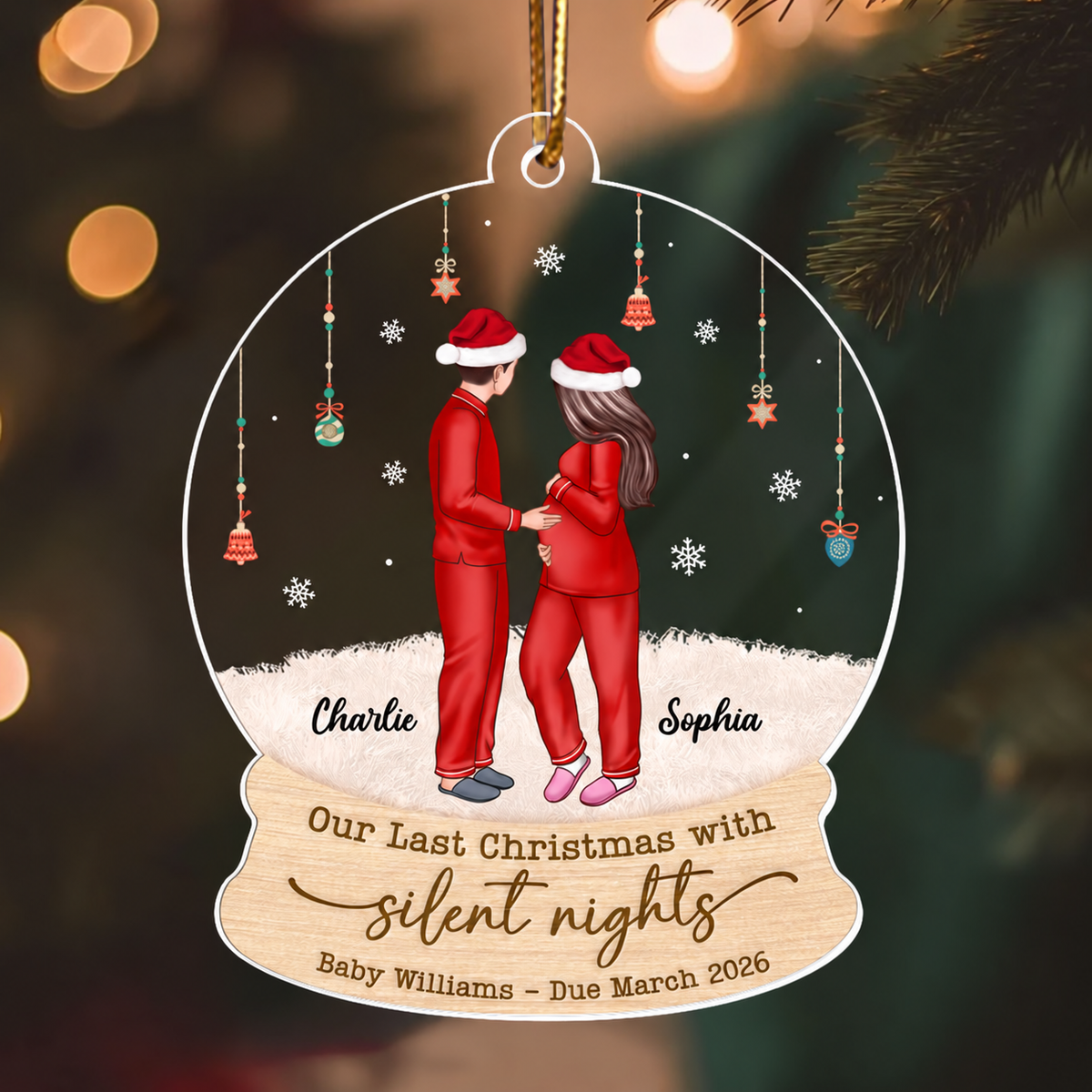 Last Christmas With Silent Nights, Expecting Family, Baby Coming Soon, Pregnancy Announcement Personalized Acrylic Ornament