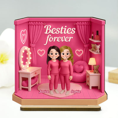 3D Effect Besties Pink Tone Dream Dollhouse Personalized Flat Standing Wooden Plaque