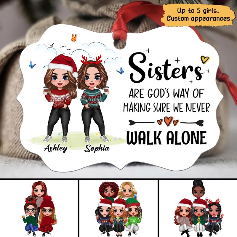 Sisters Never Walk Alone Personalized Christmas Ornament