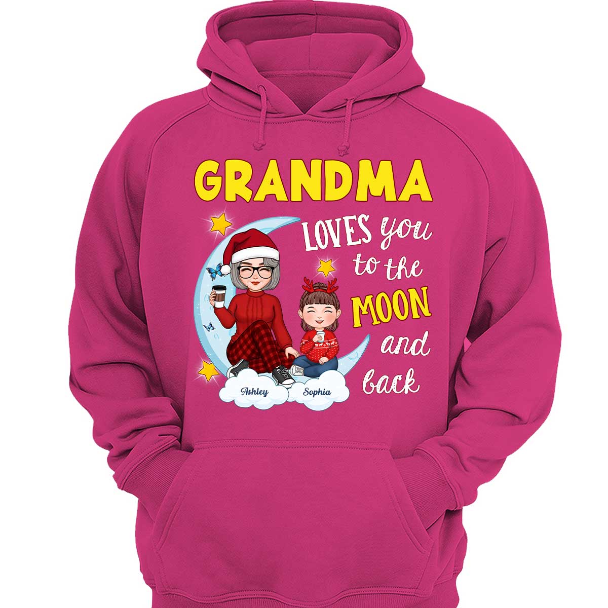 Grandma Loves You To The Moon And Back Cute Grandma Grandkids Personalized Christmas Sweatshirt Hoodie