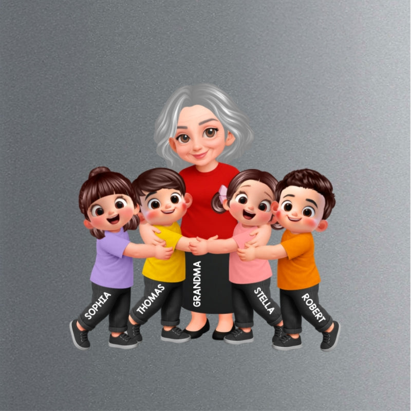 Grandma Grandkids Hugging - Personalized Acrylic Fridge Magnet - Heartfelt Gift For Grandma, Mom, Wife