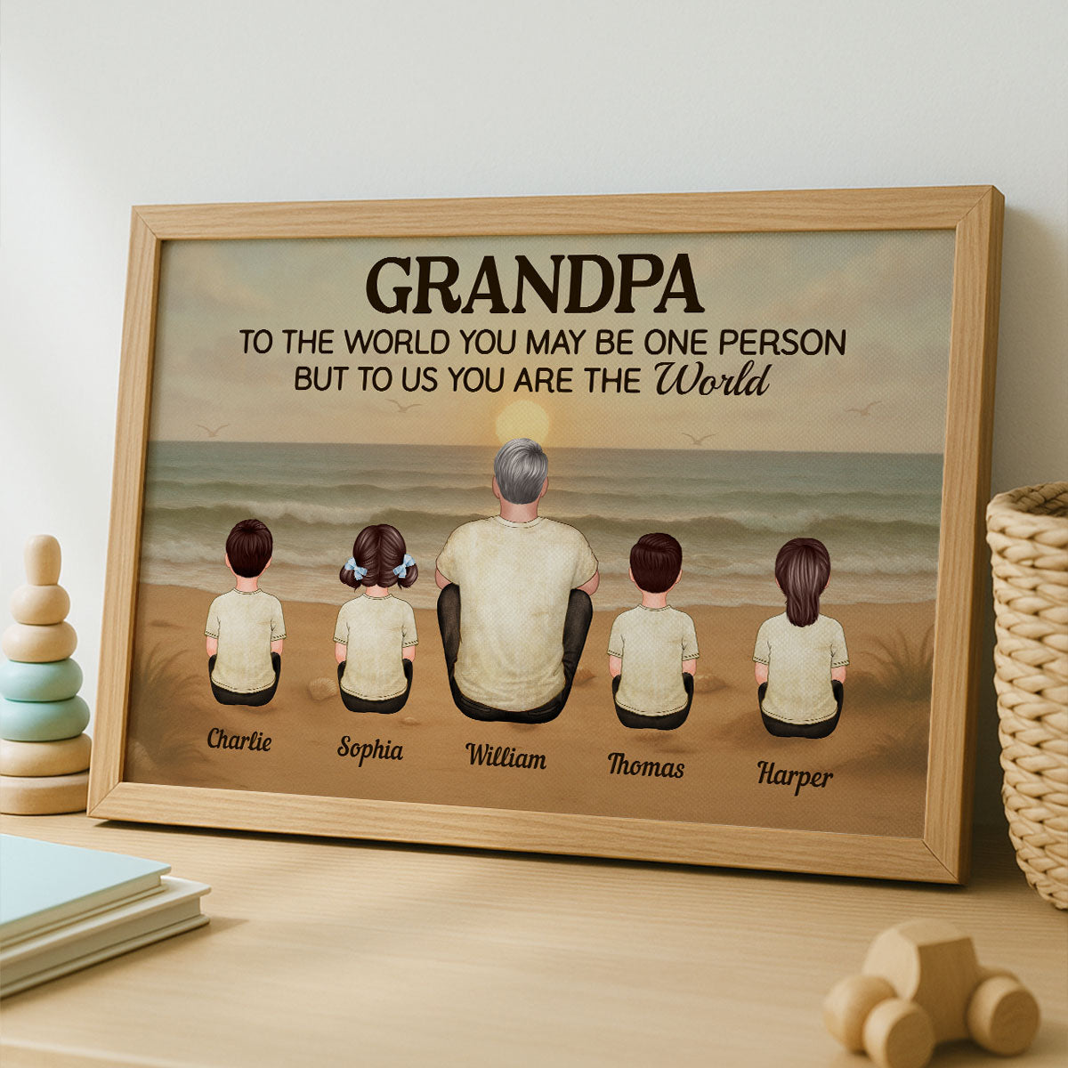 Vintage Retro Grandpa Beach Landscape Personalized Poster