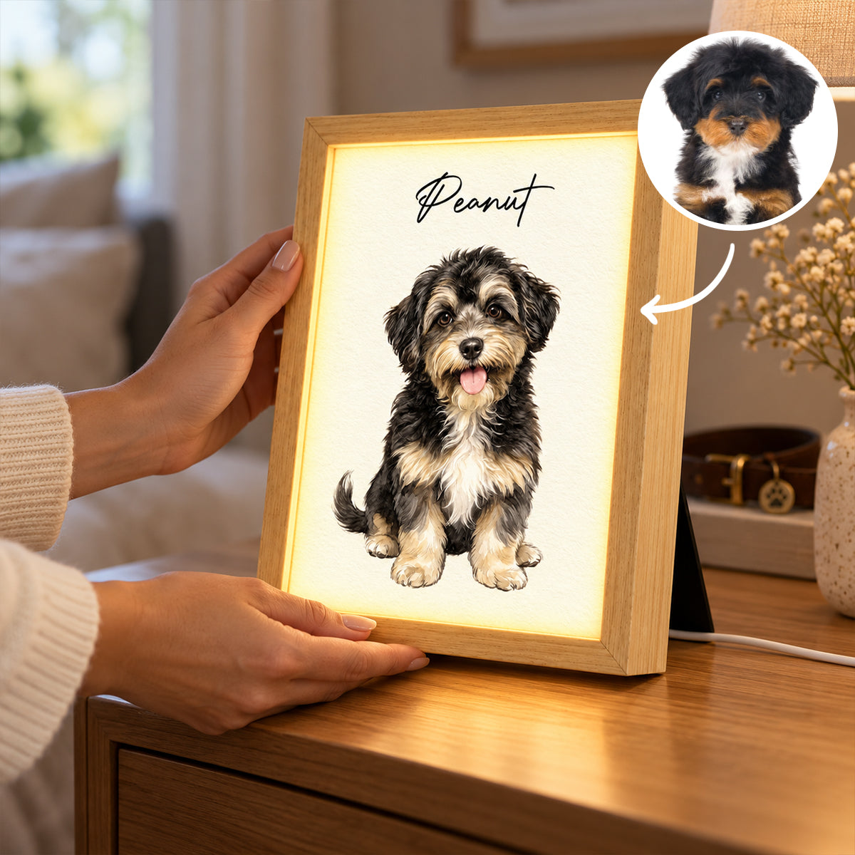 Custom Pet Portrait from Photo - Personalized Mirror Light Box - Heartfelt Christmas Gift for Pet Lovers, Memorial Sympathy Gift