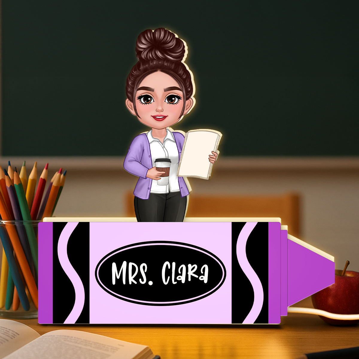 Teacher Crayon Personalized Light Box, Back To School Gift