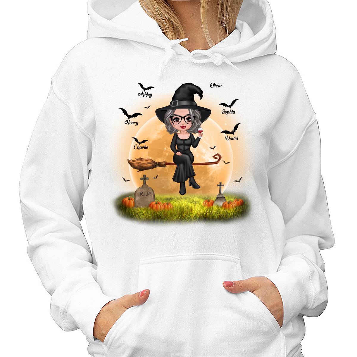 Halloween Grandma Mom Witch Moon Background Personalized Shirt