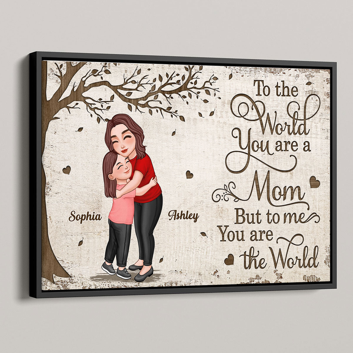 Grandma Mom Hugging Kid Under Tree Personalized Poster, Gift For Mom, For Grandma