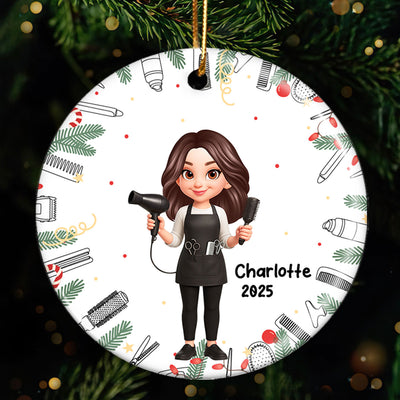Christmas Hairdresser Man Woman - Personalized Ceramic Ornament - Gift For Hairdressers