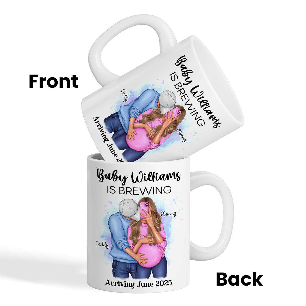 Baby Is Brewing Pregnancy Hugging Couple Personalized Mug Expecting Mom Gift, Expecting Parents Gift,  Gift