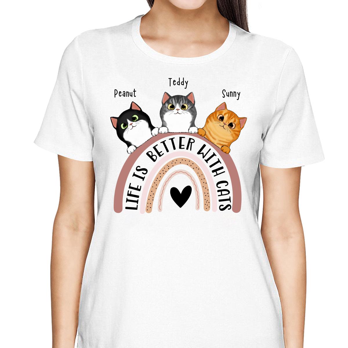 Life Is Better With Cats Boho Rainbow Personalized Shirt