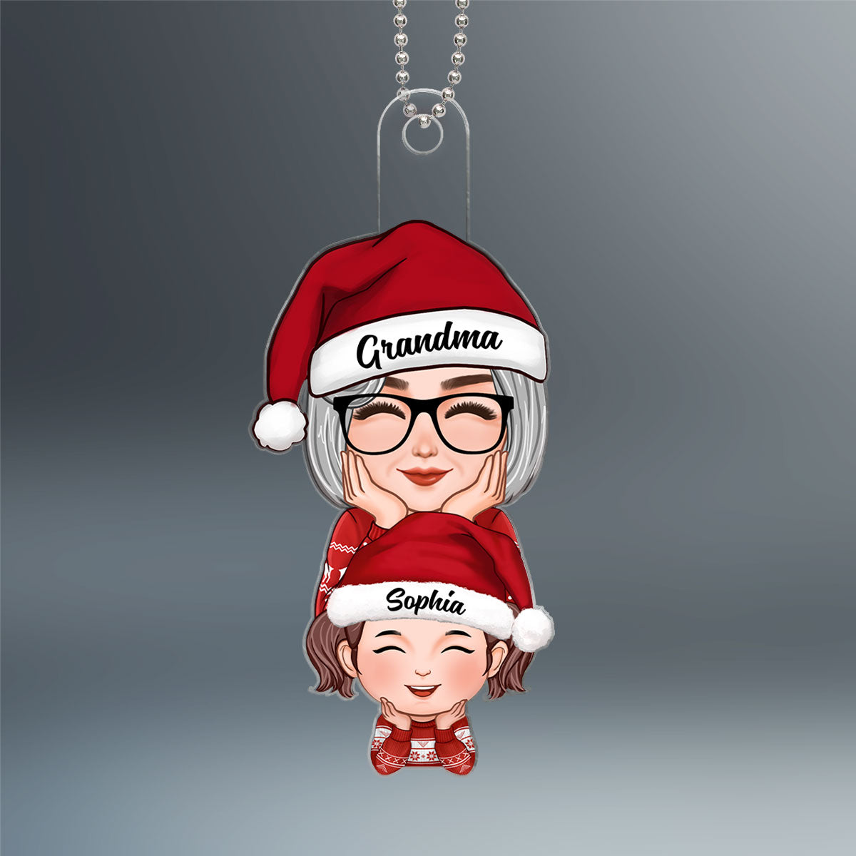 Cute Grandma Granddaughter Grandson Stacked Christmas Gift Personalized Acrylic Ornament