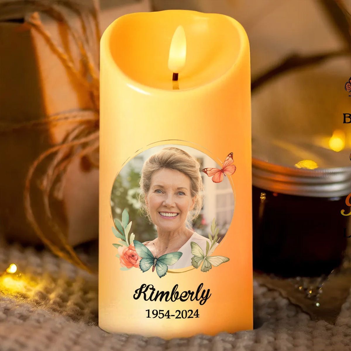 This Candle Burns In Loving Memory Personalized LED Candle, Custom Photo Sympathy Gift
