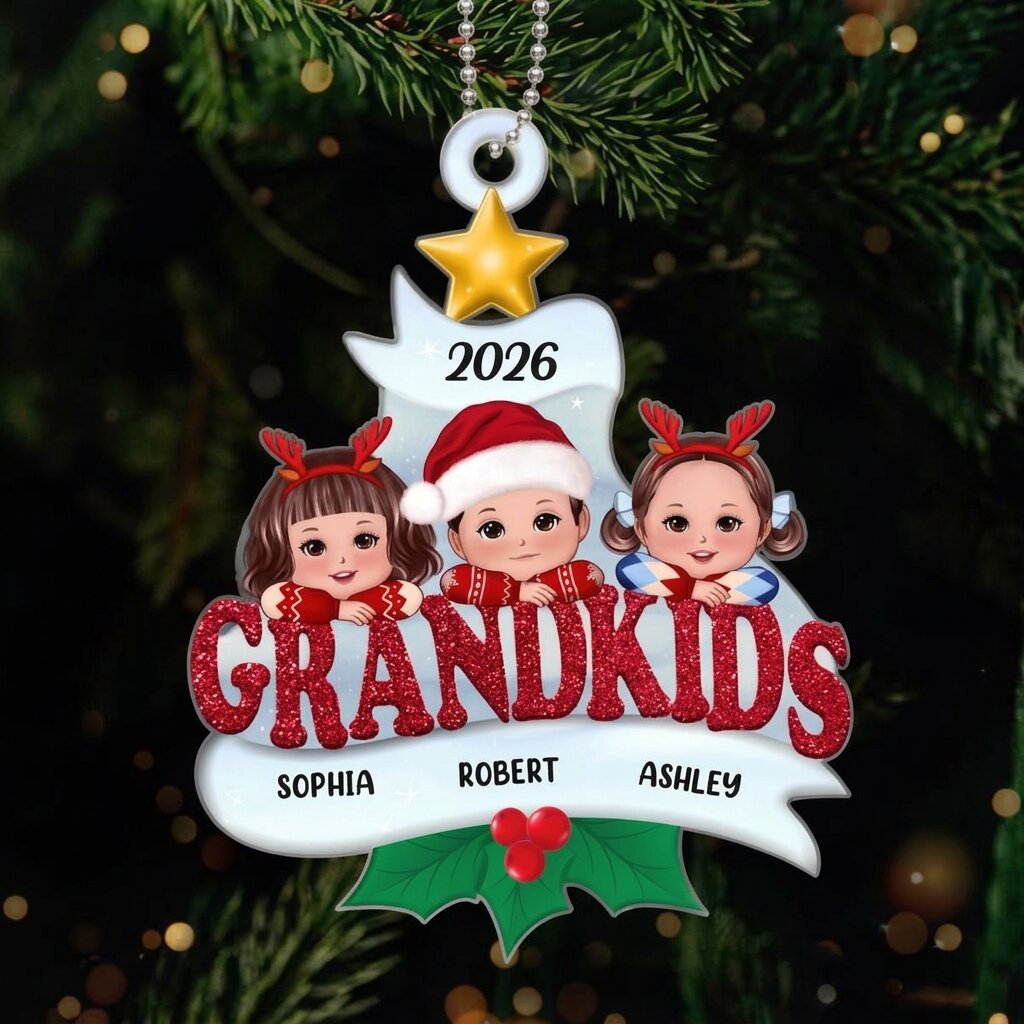 Grandkids Cute Kids On Word Gift For Grandma Grandpa Grandparents Personalized Custom Shaped Acrylic Ornament