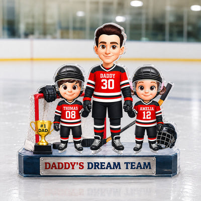 Daddy's Dream Team Hockey Dad & Kids - Personalized Acrylic Block Plaque - Father's Day Gift For Dad, Husband