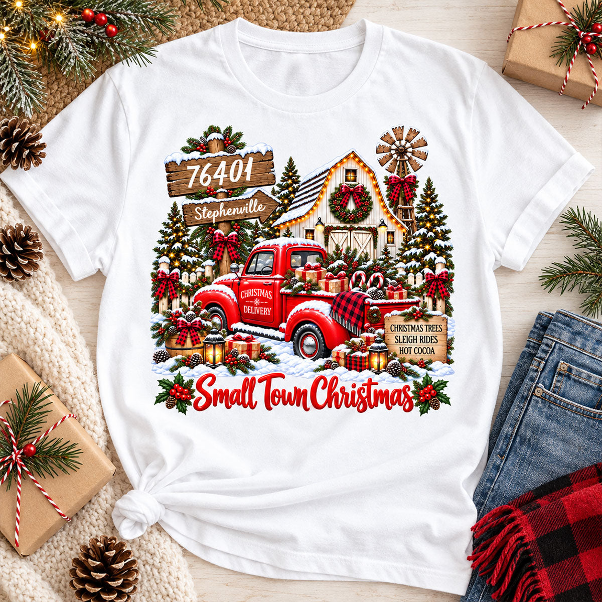 Custom Zip Code Small Town Christmas - Personalized Shirt - Trendy Christmas Holiday Tee, Town Pride