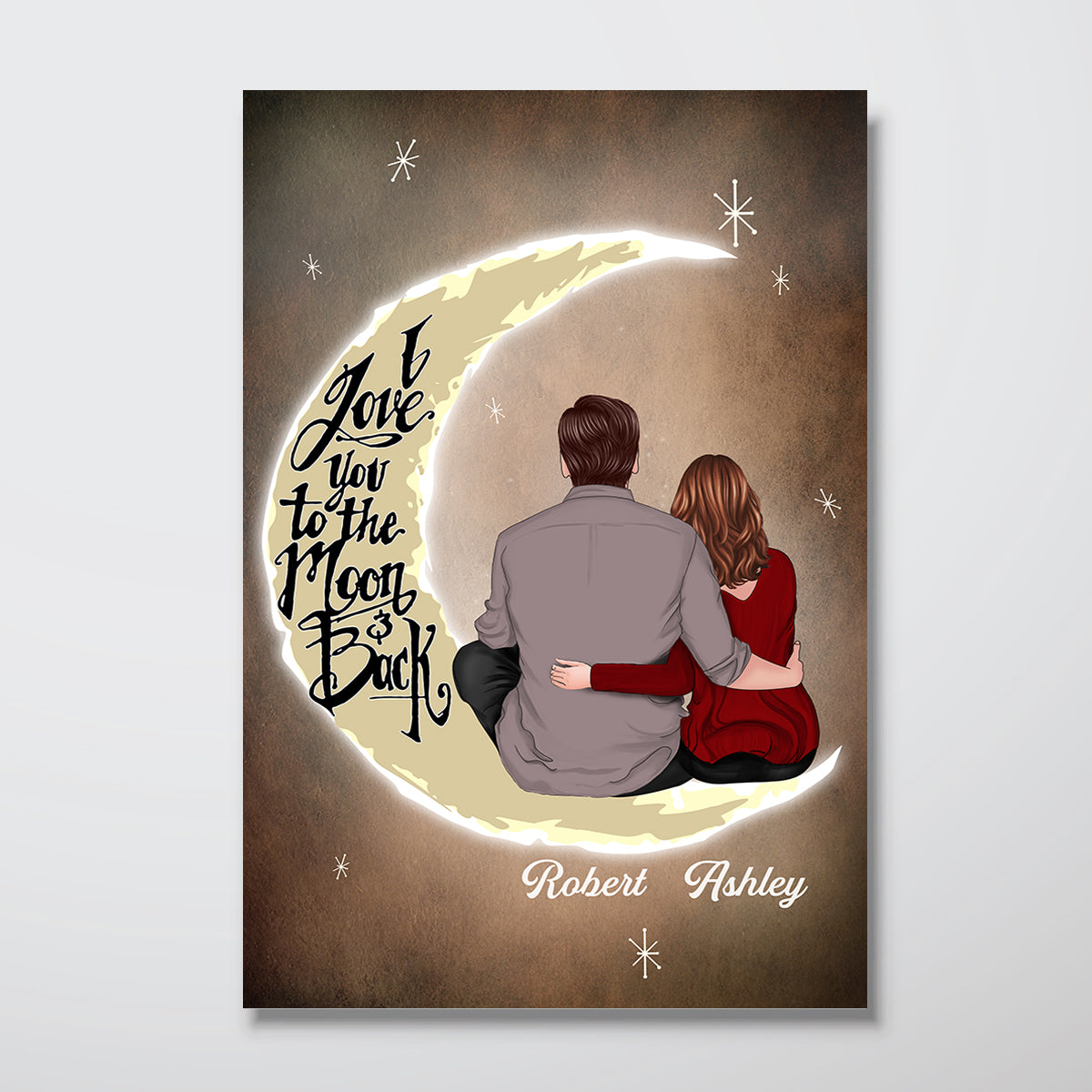 Back View Couple I Love You To The Moon And Back  Anniversary Gift Personalized Vertical Poster