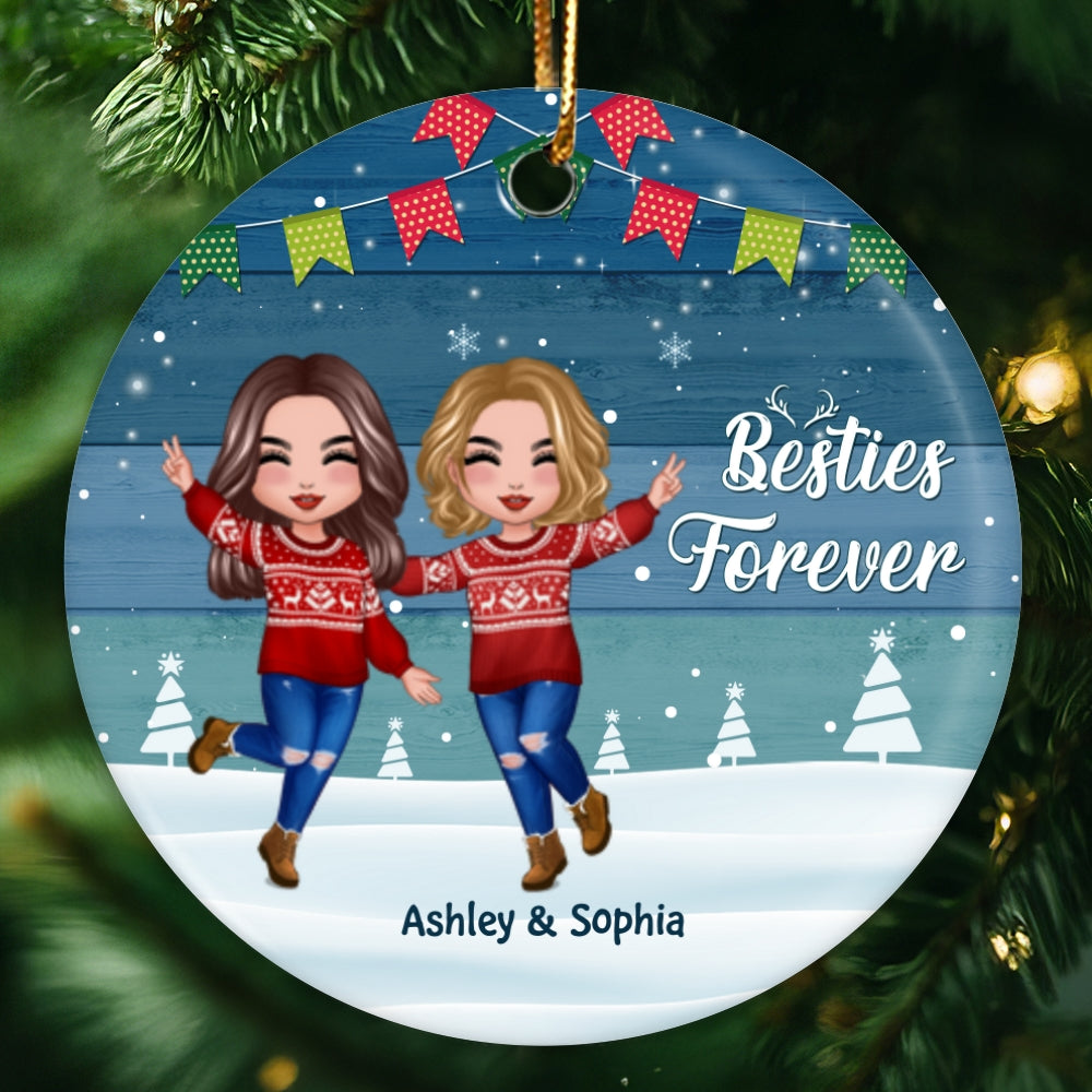 Blue Palette Happy Doll Besties Personalized Circle Ornament