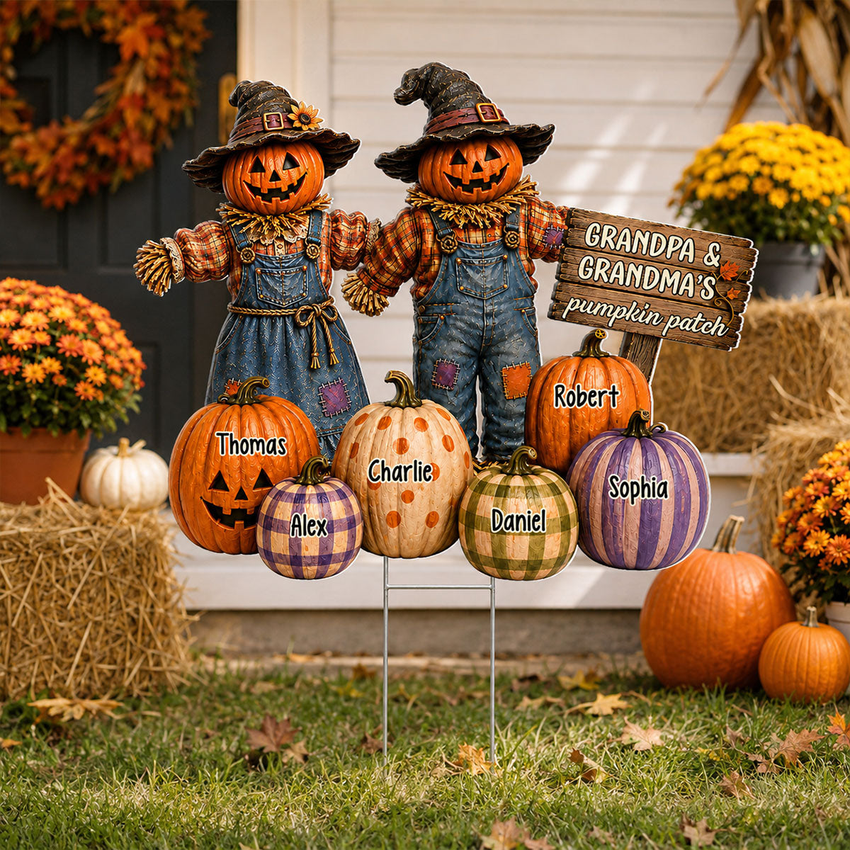 Halloween Fall Scarecrow Grandpa Grandma's Pumpkin Patch - Personalized Yard Sign - Fall Decor For Grandparents