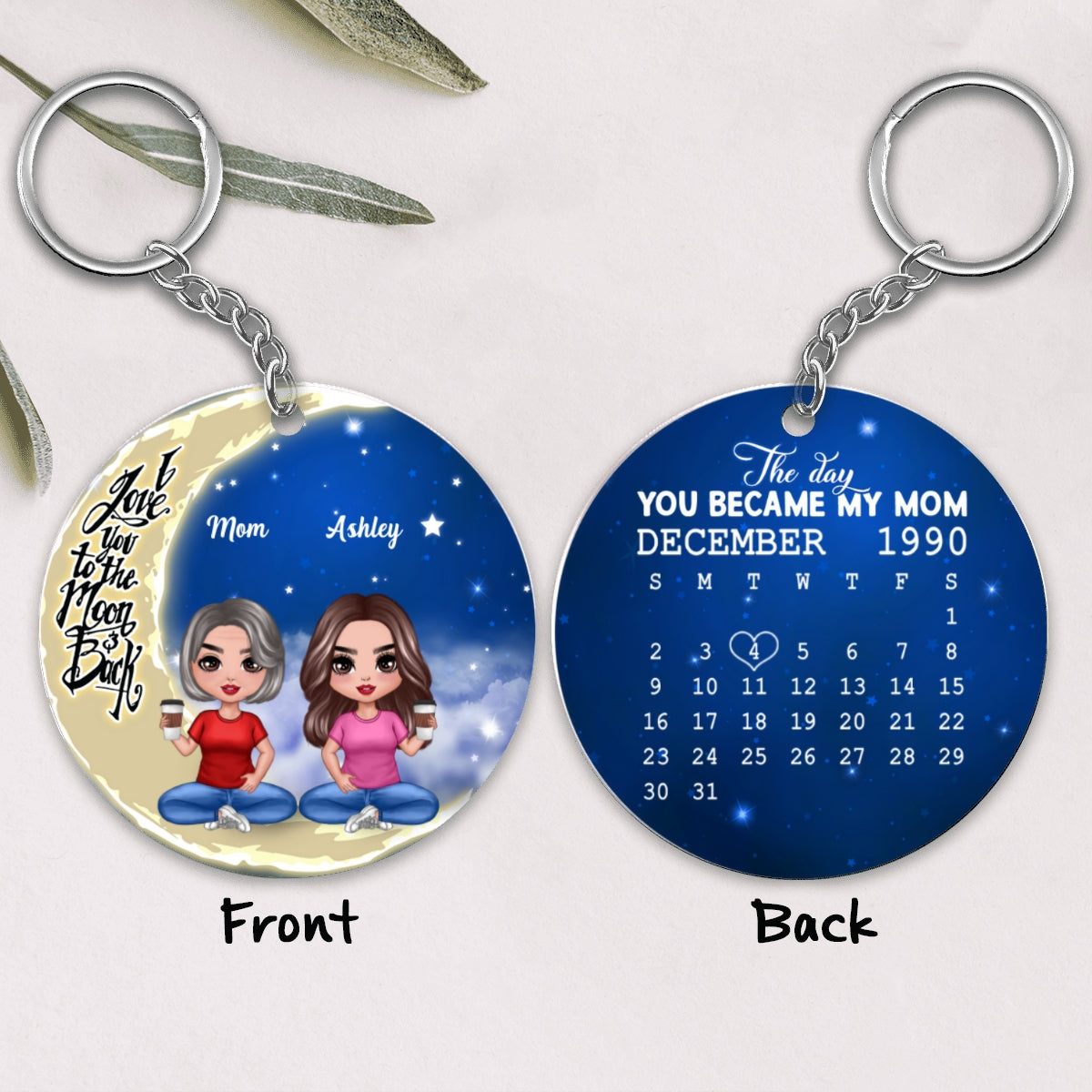 Like Mother Like Daughter On Moon Calendar Date Personalized Acrylic Keychain