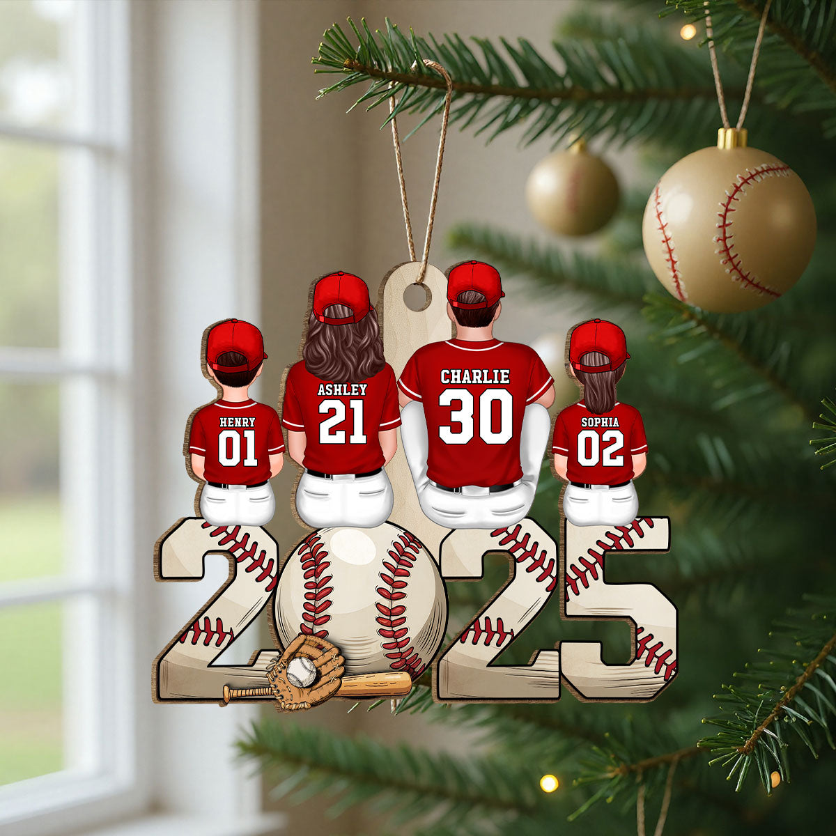 Christmas Baseball Family Personalized Wooden Ornament