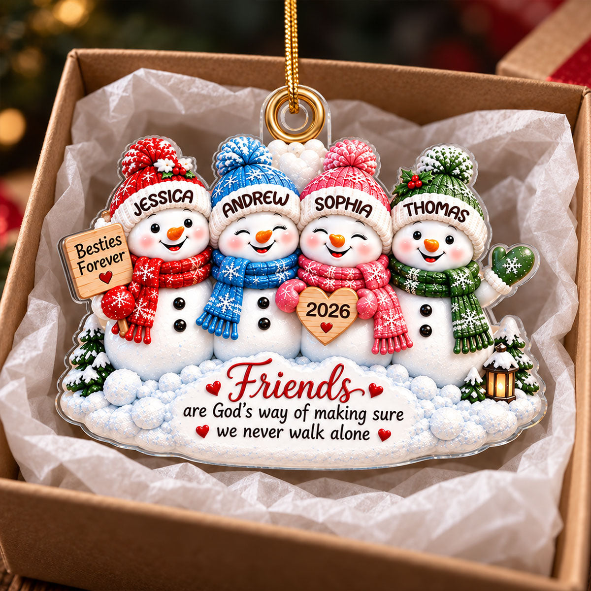 Snowman Best Friends 2026 2D Flat – Personalized Acrylic Ornament – Friendship Keepsake Gift