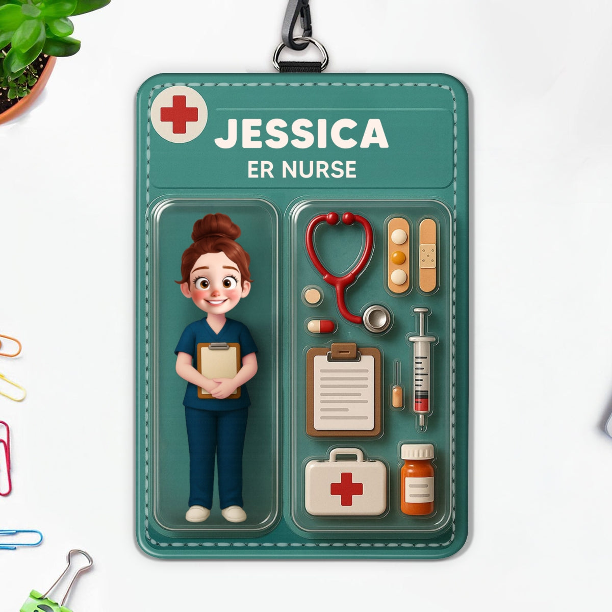 3D Effect Nurse Job Title Figure Style Personalized ID Badge Holder, Gift For Nurse CNA CMA