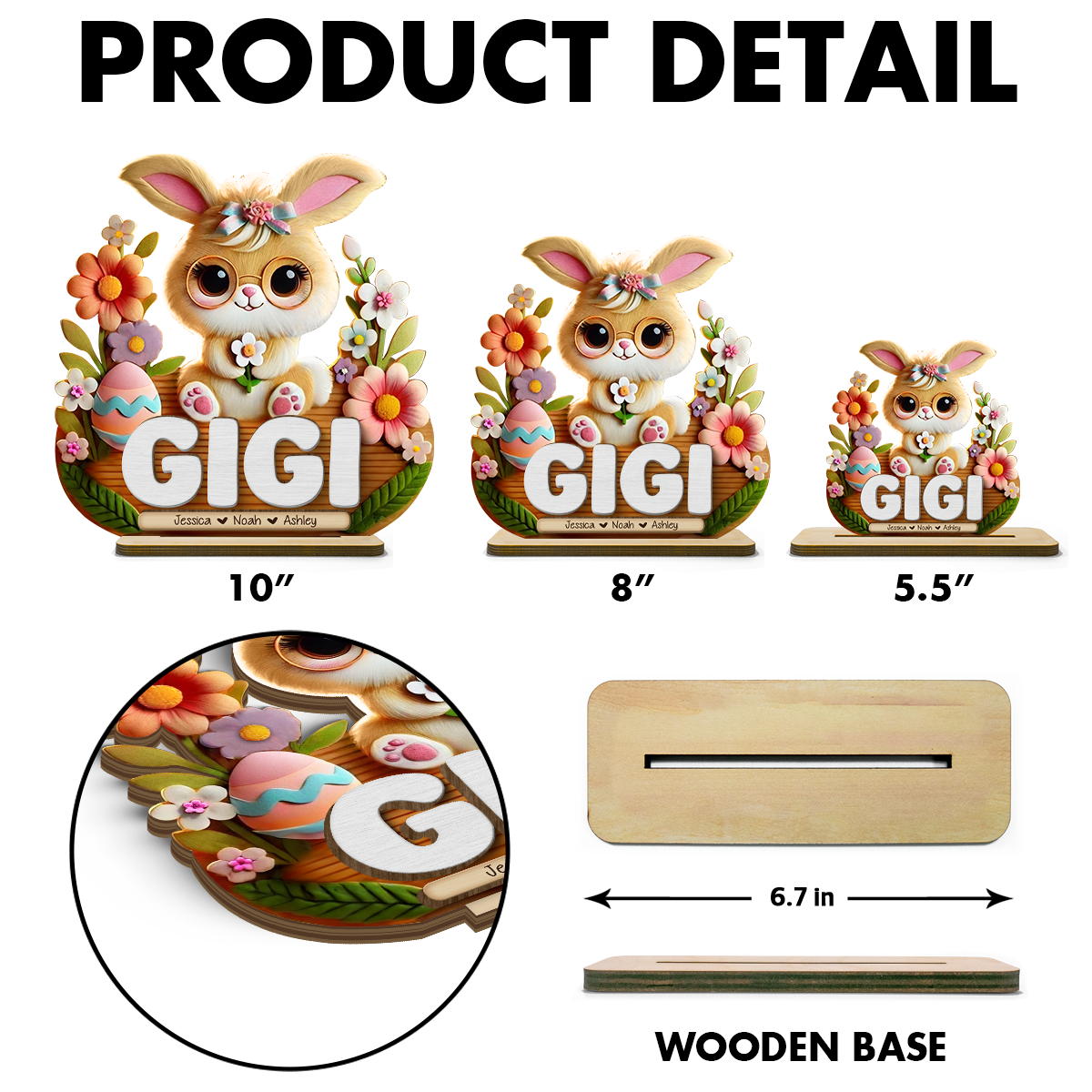 Mom Grandma's Easter Magic With Cute Bunny Engraved Standing Wooden Plaque, Heartfelt Personalized Gift For Mom, For Grandma