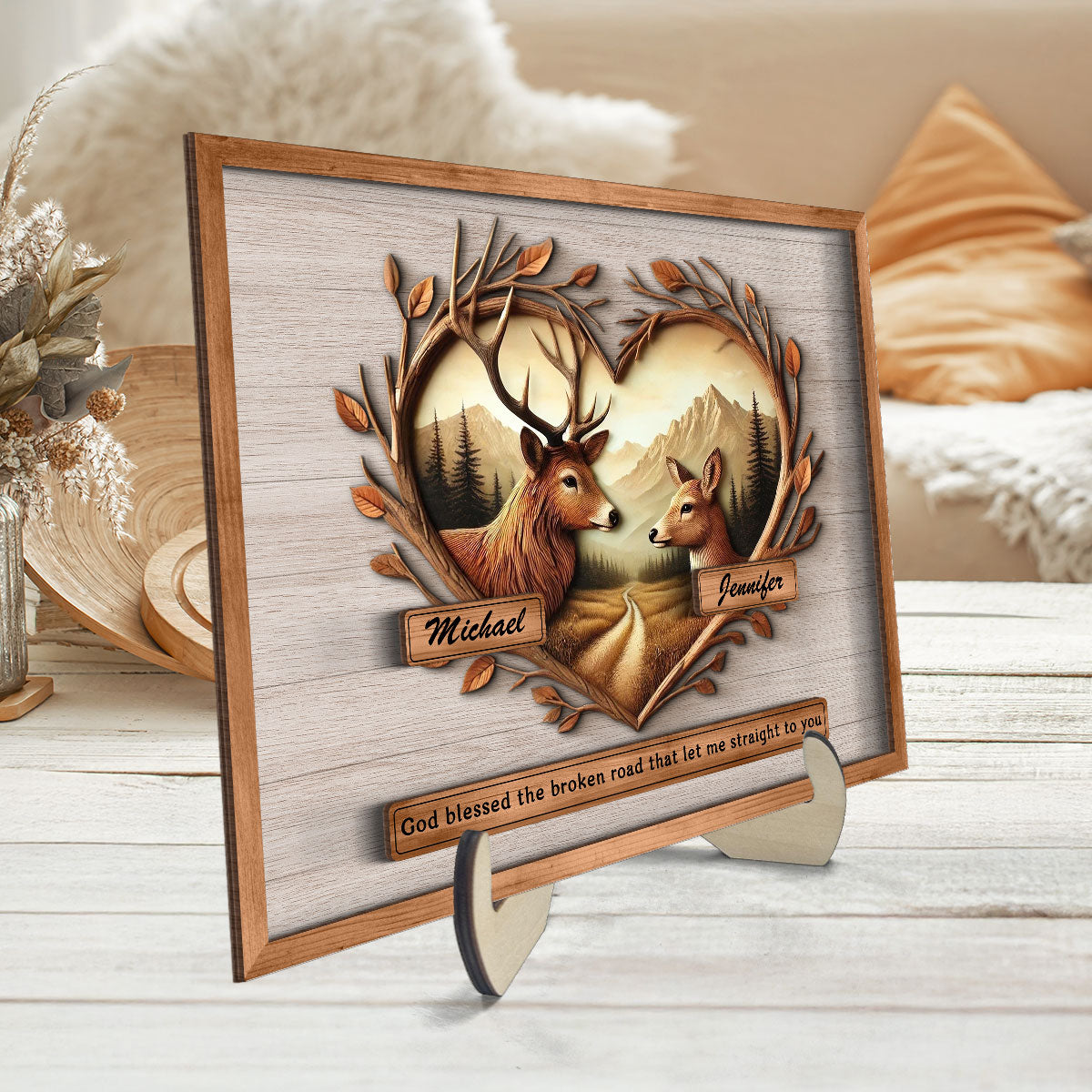 God Blessed The Broken Road That Let Me Straight To You Deer Love Scenery Poster, Best Couple Personalized Home Bedroom Decor, Gift For Couples, For Her, For Him